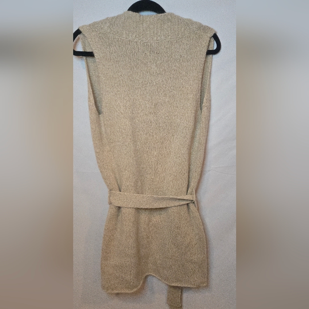 Theory Wool Cashmere Beige Open-Front Sleeveless Tie Cardigan Vest Women's XS - Picture 4 of 4